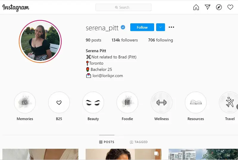 Serena Pitt Social Media Presence